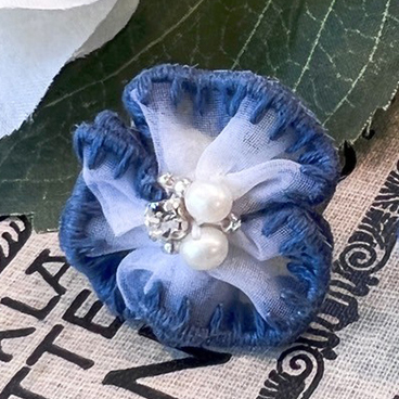 A4-法式網紗刺繡耳環(藍)