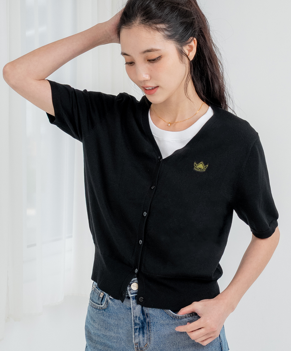 GT維京帽刺繡短袖天絲針織外套