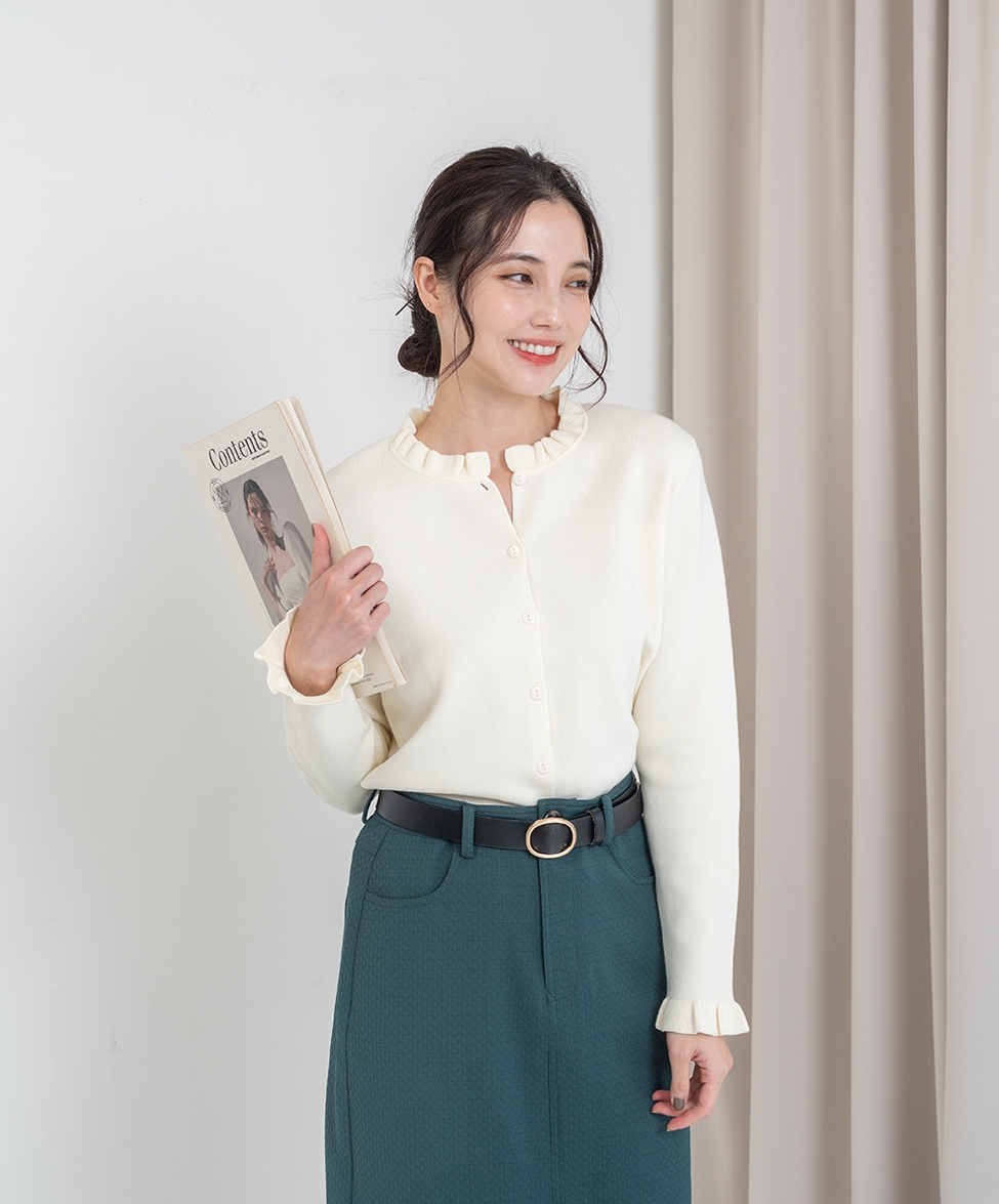 GT 荷葉捲邊開釦針織上衣