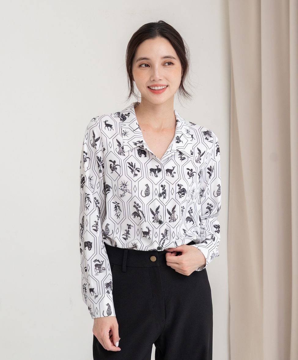 GT Print 印花低領長袖襯衫