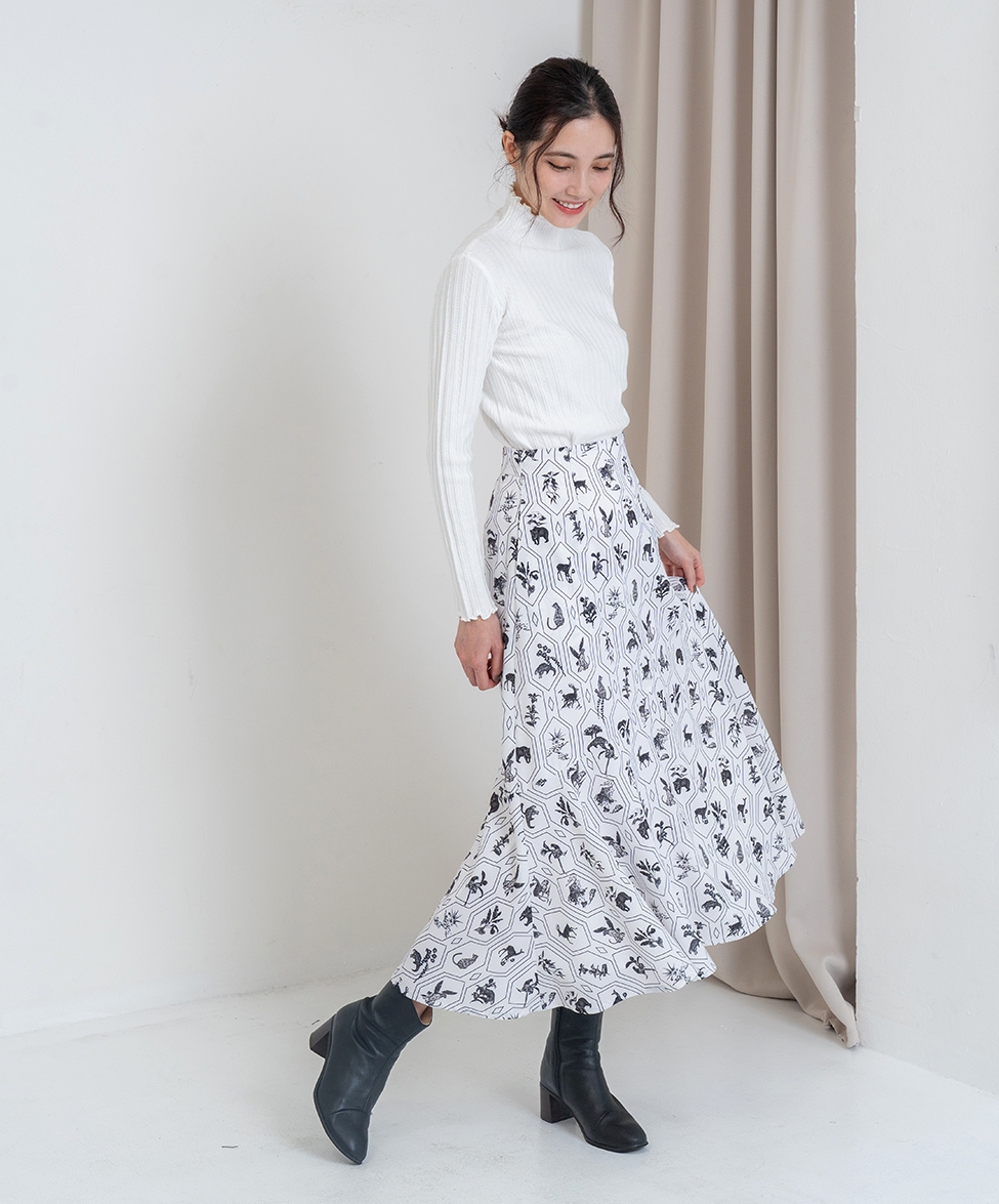 GT Print 印花高腰斜魚尾裙