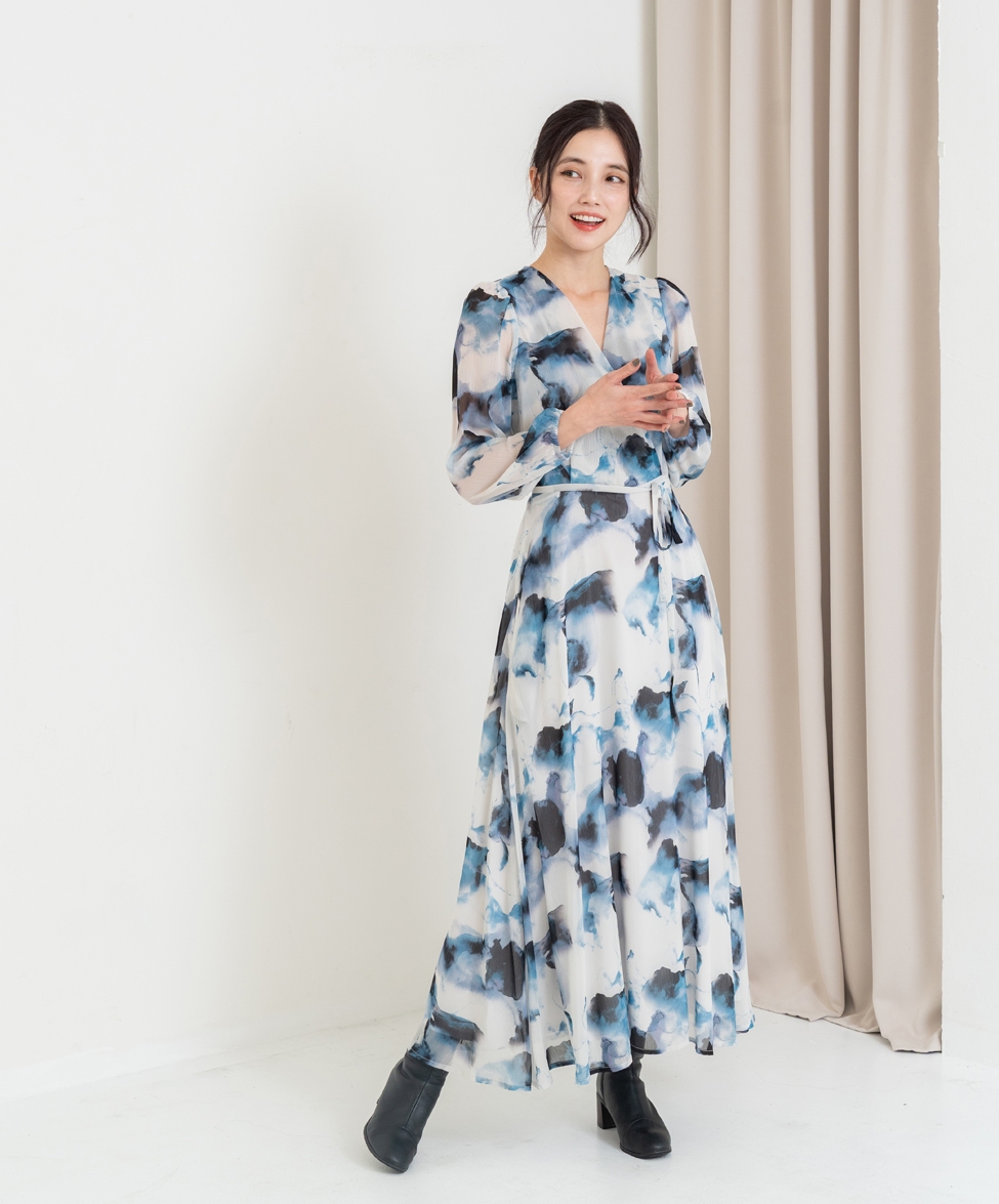 GT Print 印花長袖透布長洋裝