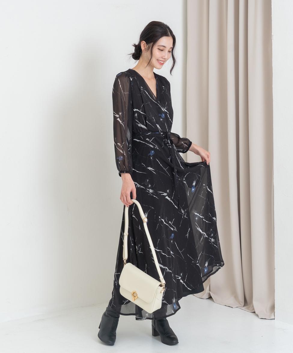 GT Print 印花長袖透布長洋裝