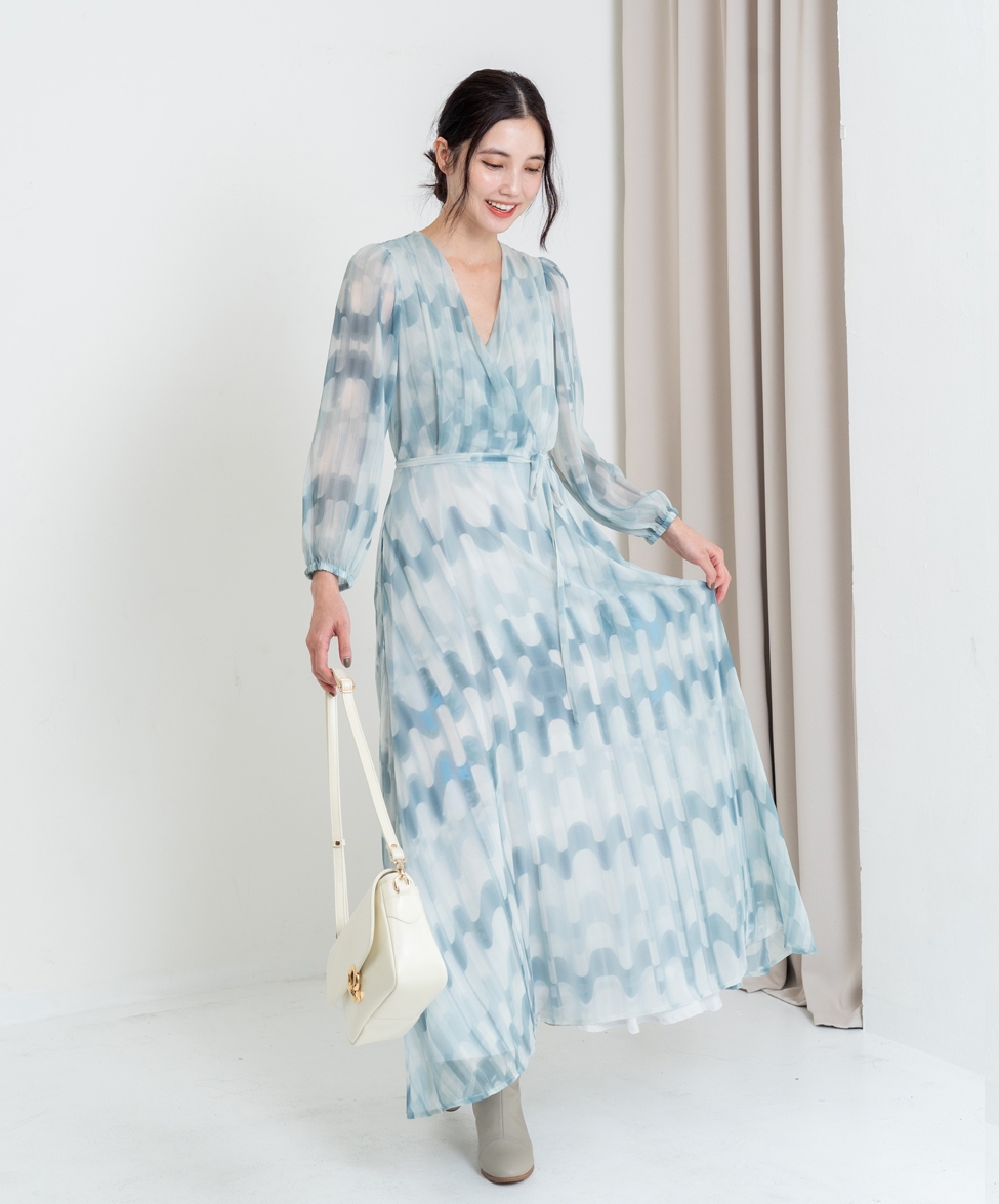 GT Print 印花長袖透布長洋裝