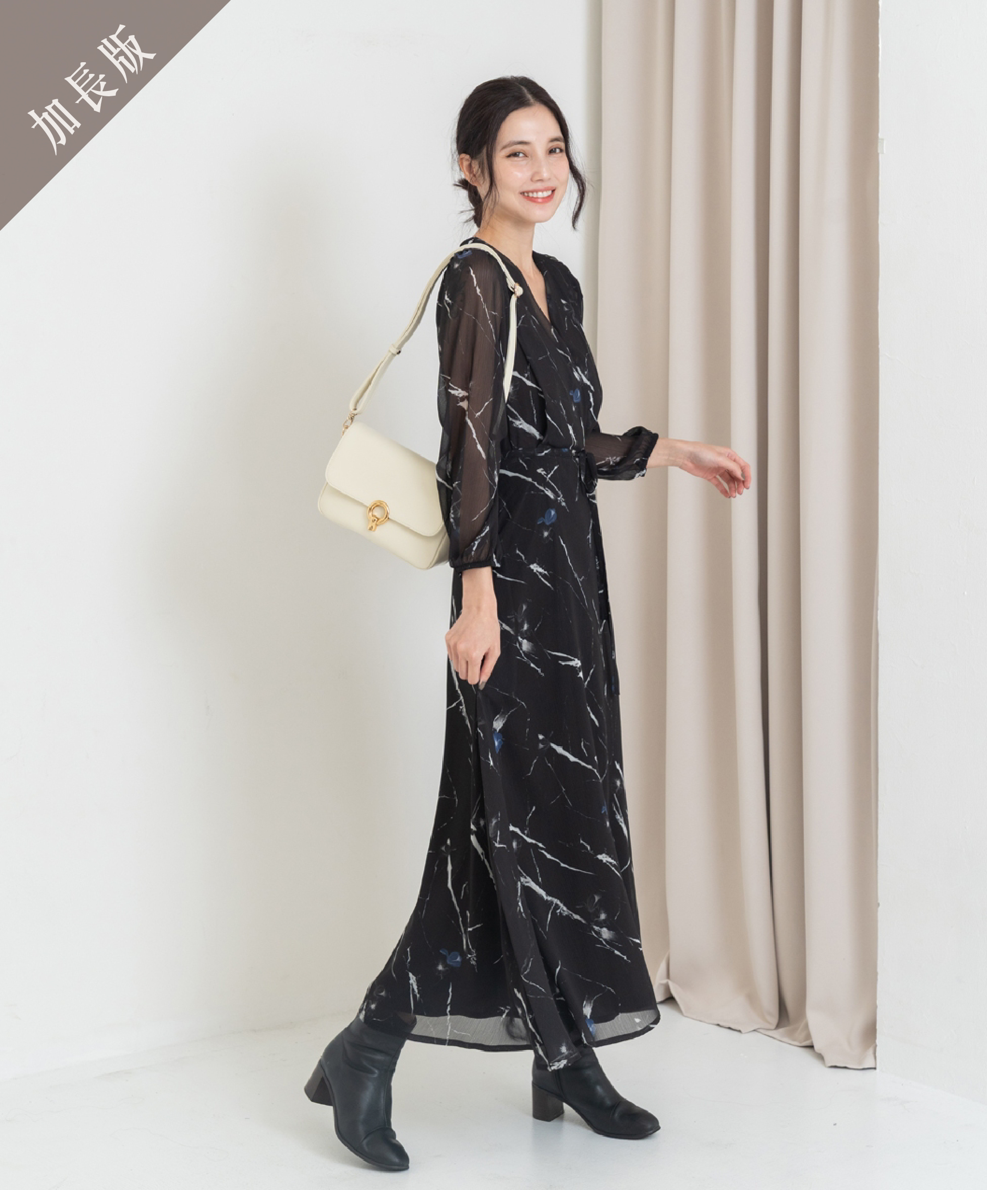 GT Print 印花長袖透布長洋裝-加長版