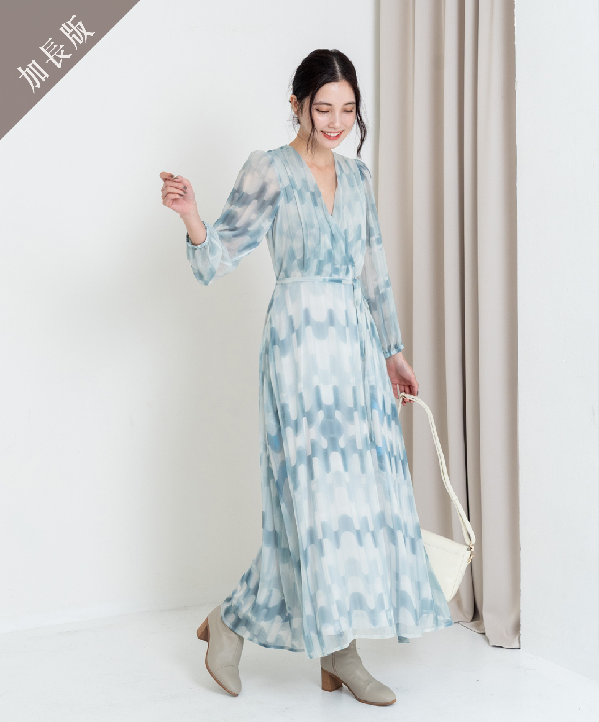 GT Print 印花長袖透布長洋裝-加長版