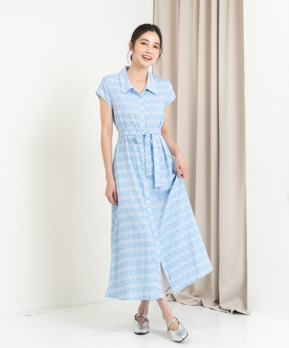 GT Print 小包袖襯衫長洋裝